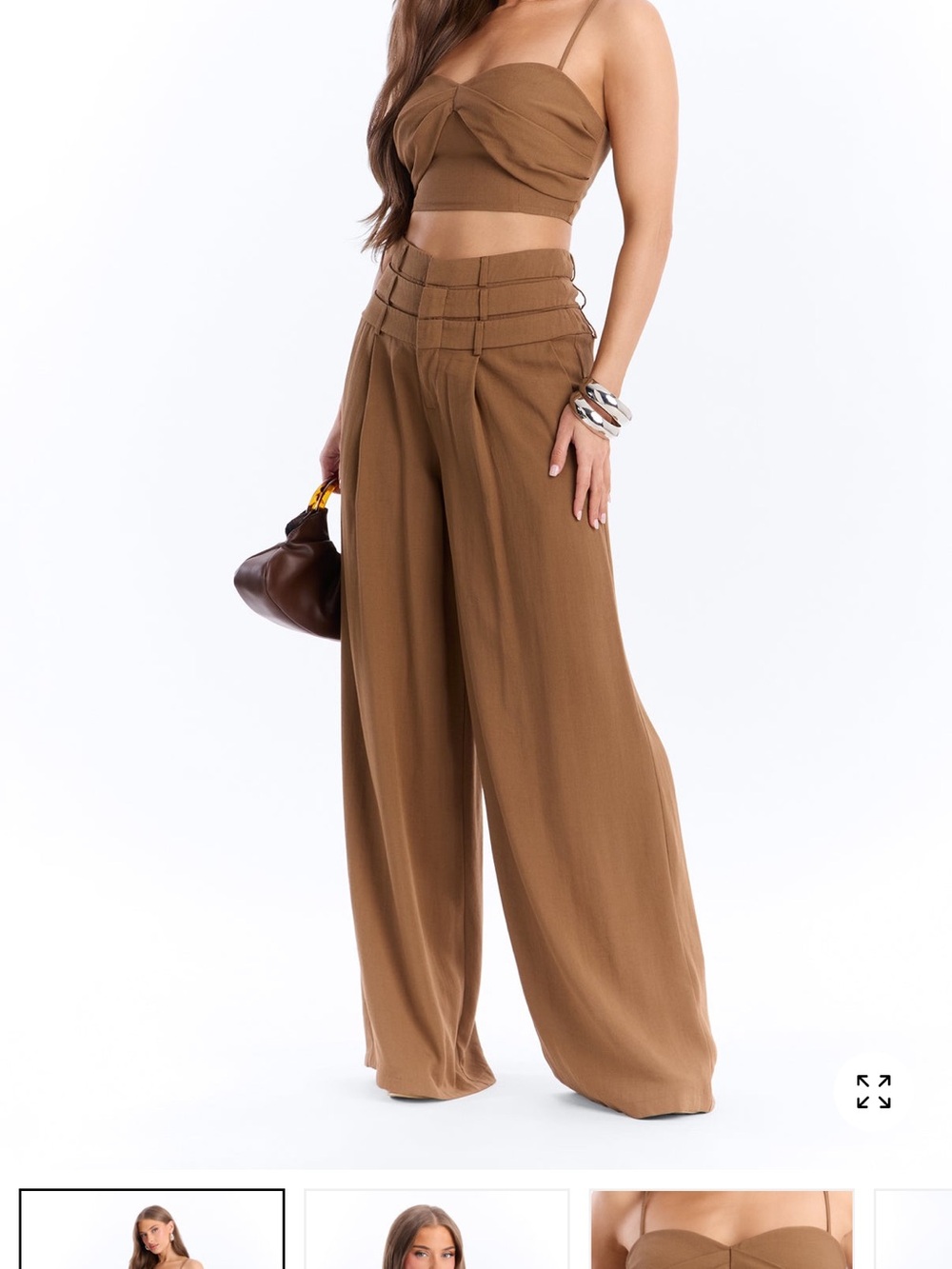 Wide Leg High-Waist Pants set in Camel Brown